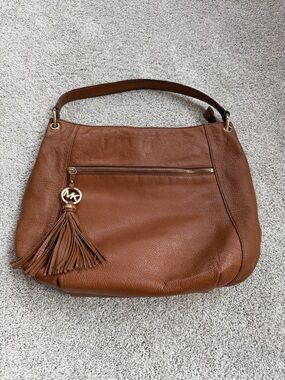 Michael Kors Cognac Leather Shoulder Bag with Tassel Charm